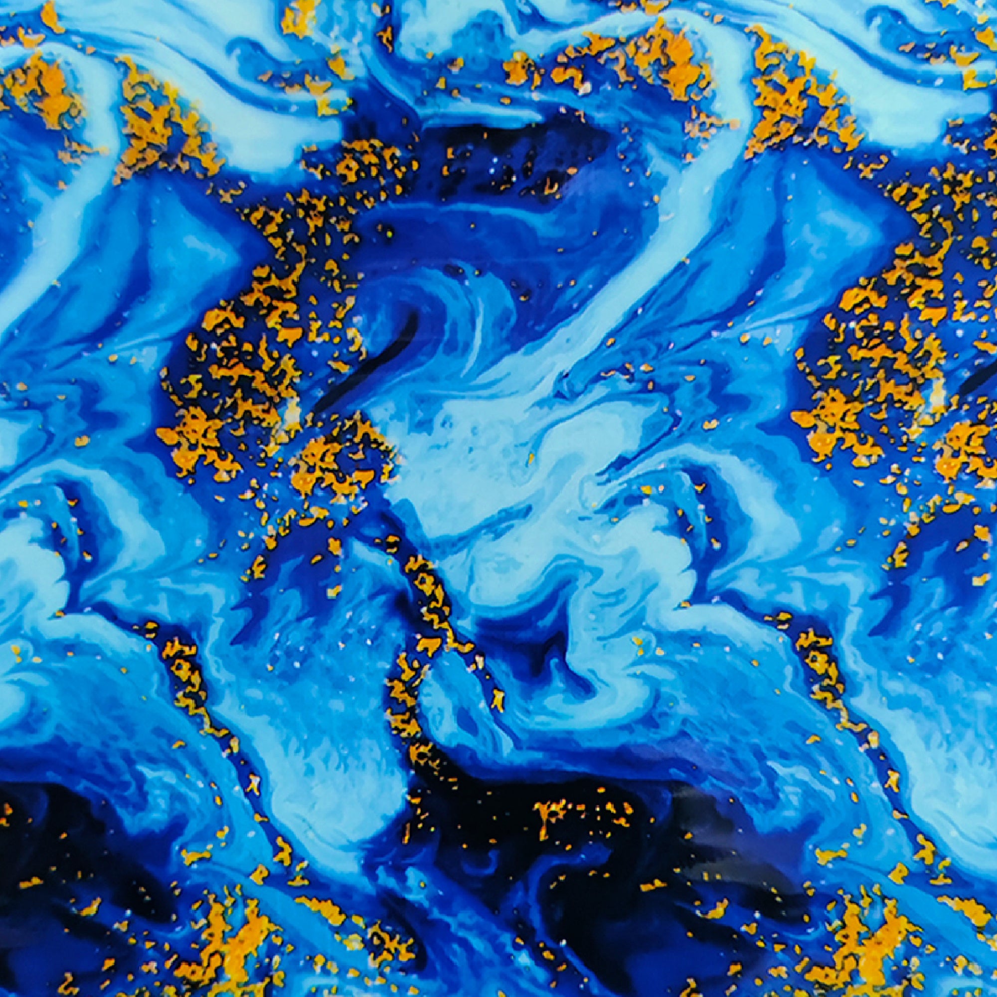 Full Dredge. Gold Discover Series. Acrylic flip top cup pour painting. Gold, Blue, gray swirls and gold cells. 16